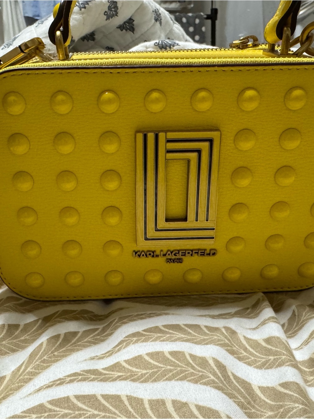 Karl Lagerfeld Yellow Stud-Embellished Crossbody Bag with Logo Plaque - Picture 11 of 16